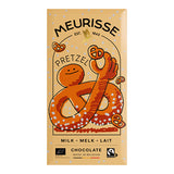 diverse fine food - bar of pretzel meurisse chocolate on white background - winter's moon