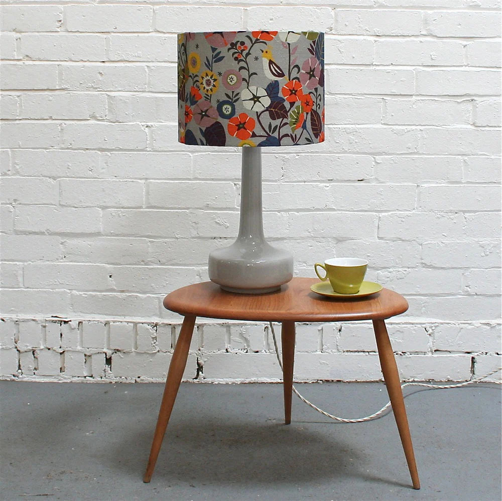 Grey Table Lamp & 'Nasturtium' Shade - Winter's Moon