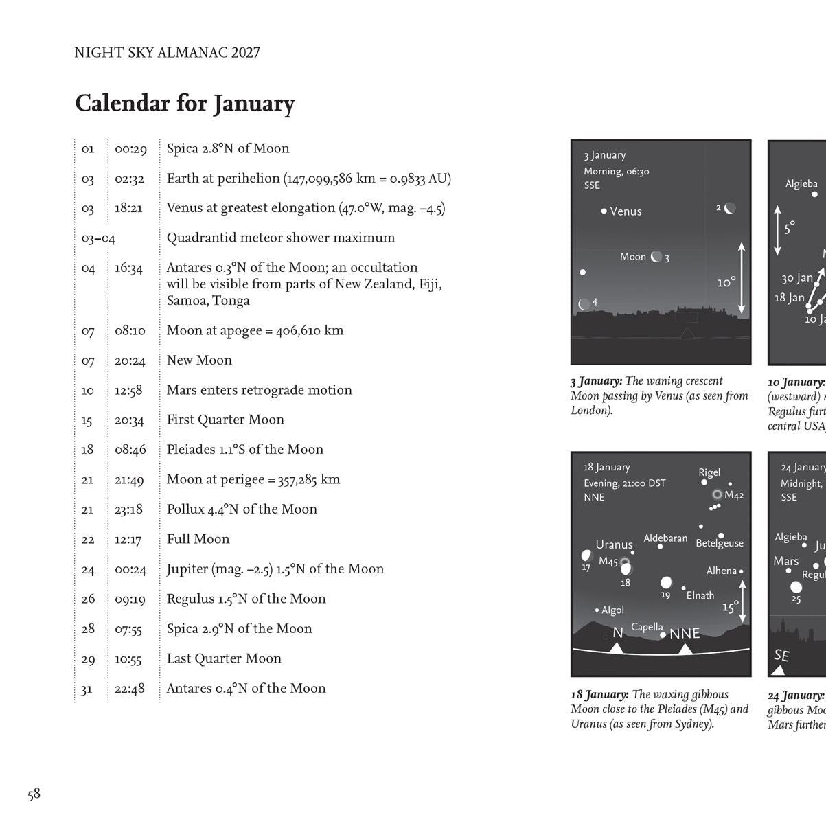bookspeed - inner spread of the 2027 night sky almanac - winter's moon