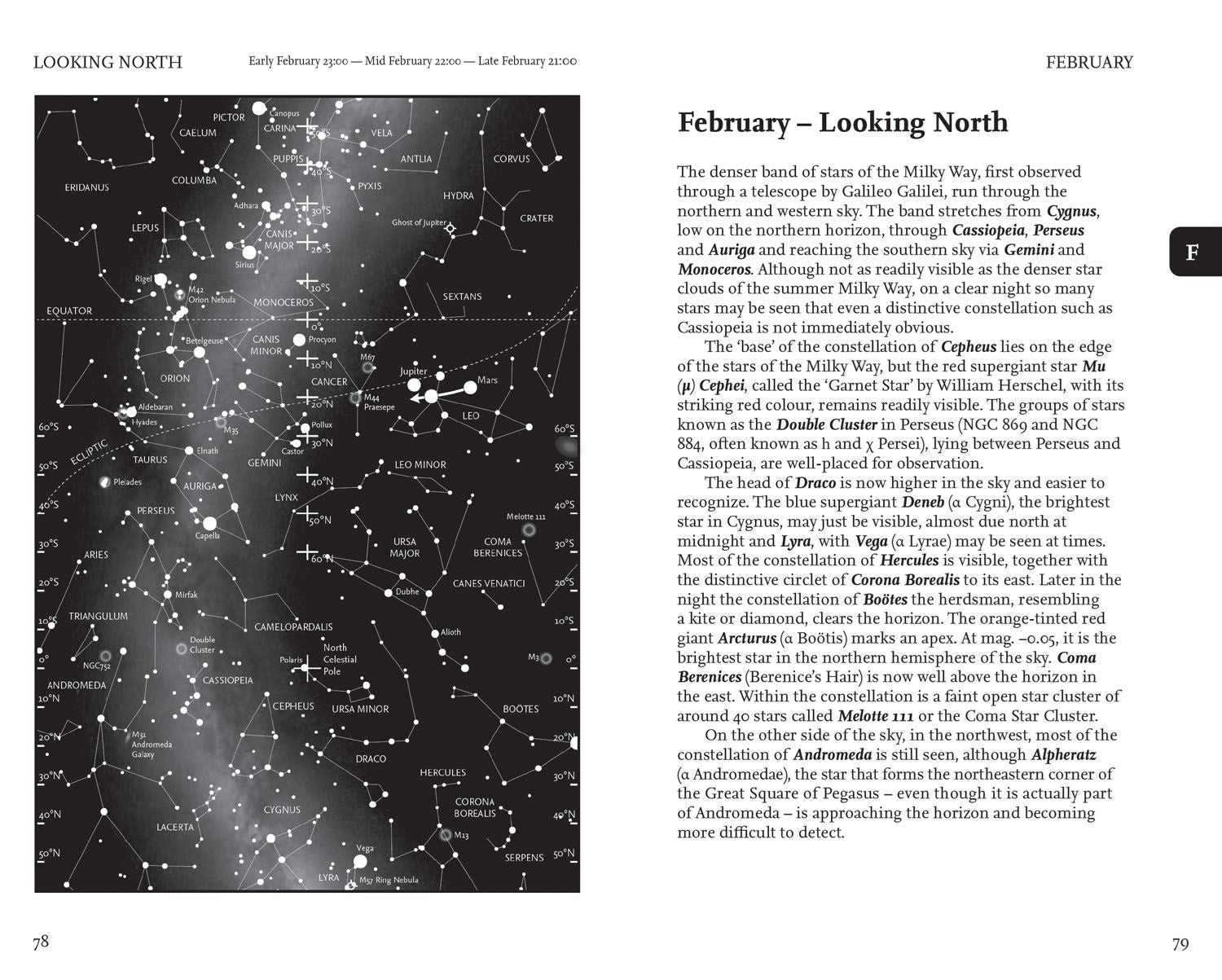 bookspeed - inner spread of the 2027 night sky almanac about the february sky - winter's moon