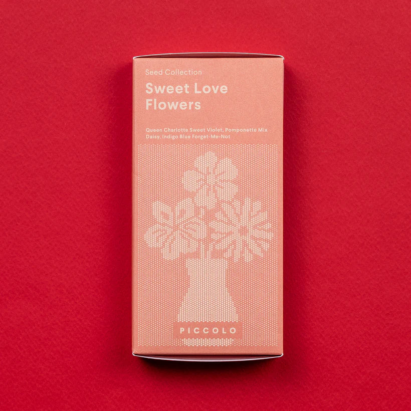 Piccolo Seeds - Sweet Love Flowers Collection box on red background - Winter's Moon