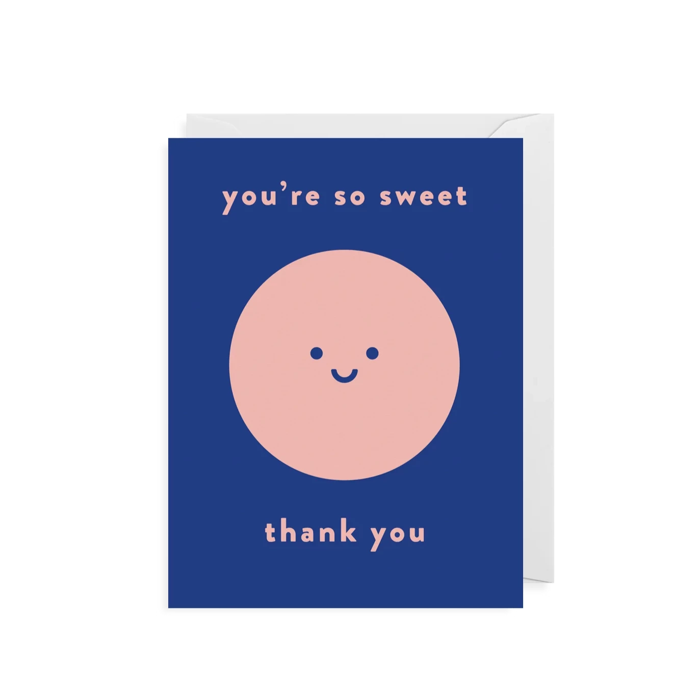 A blue mini card from Lagom Design with a smiley face and a lovely message that reads 'You're so sweet, thank you'