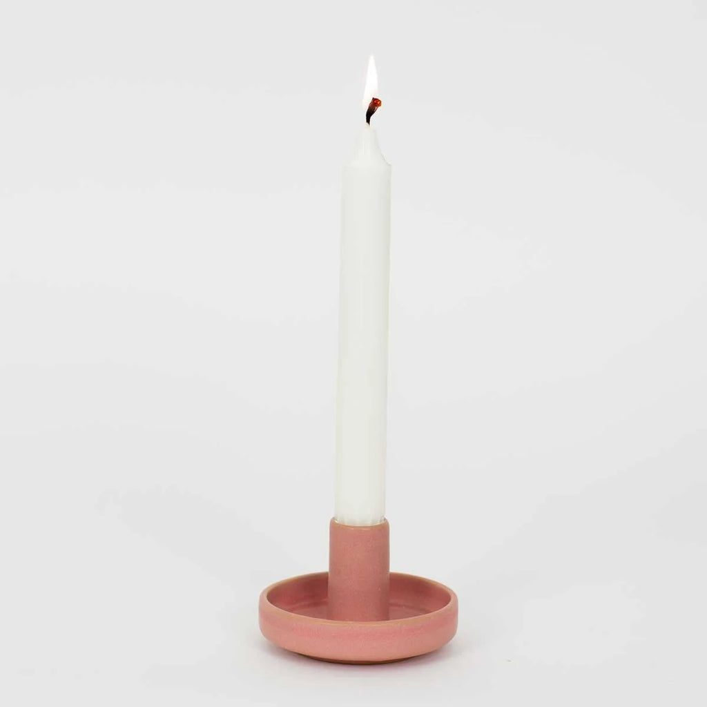 Pink handmade stoneware candle holder - Winter's Moon