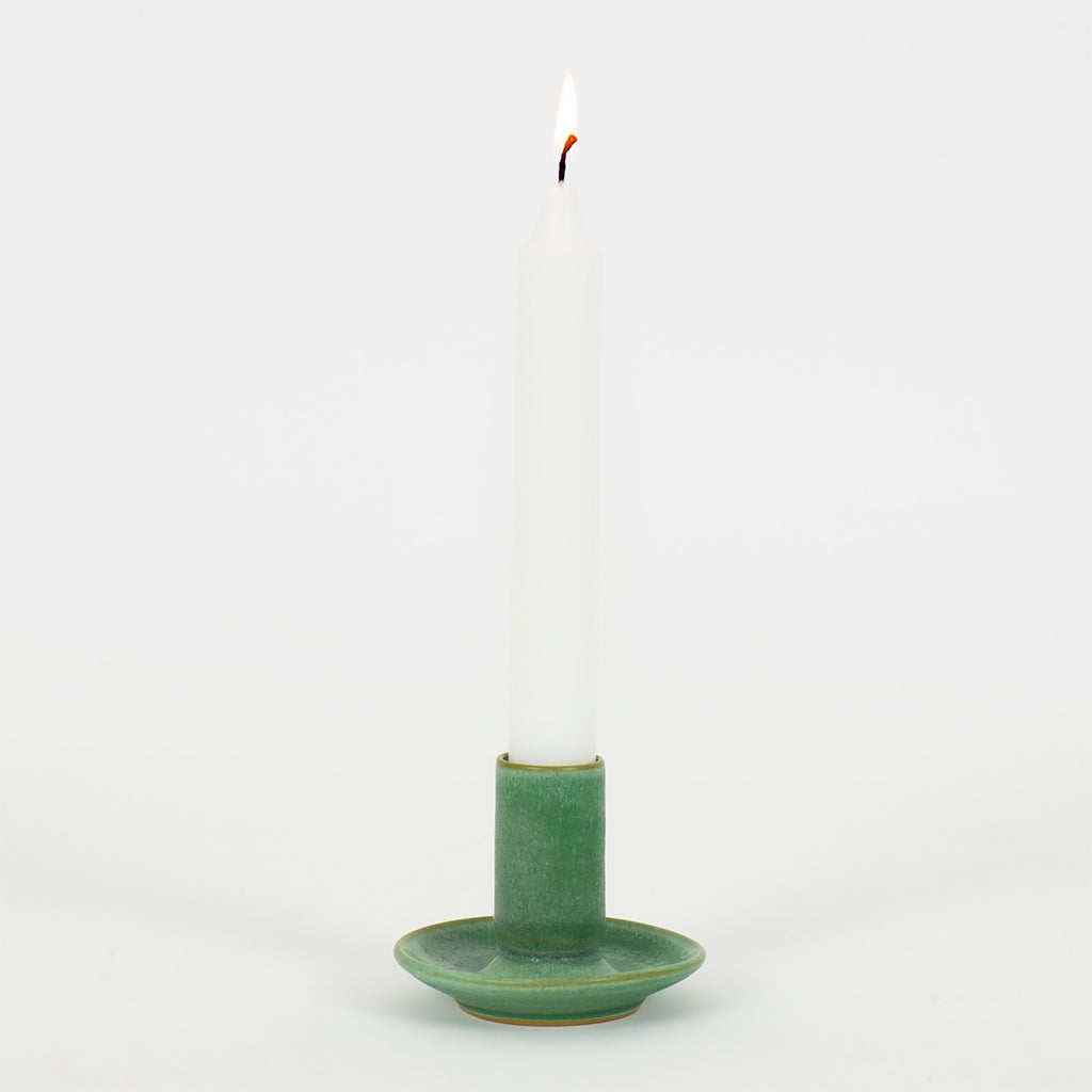 Handmade stoneware green candleholder 