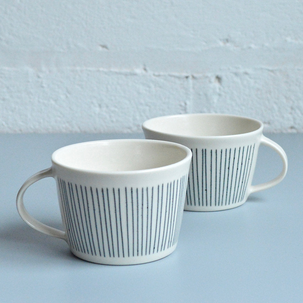 Handmade Striped Porcelain Mug - Winter's Moon 