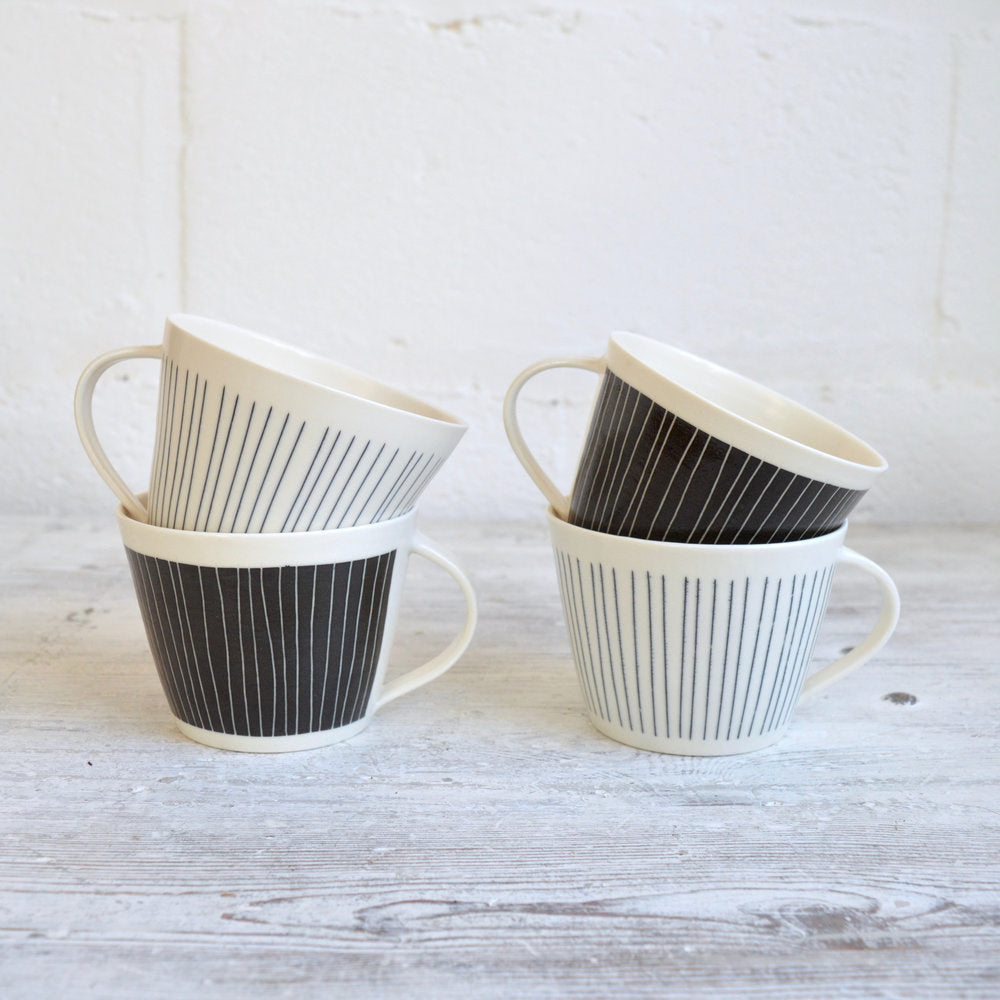 Handmade Striped Porcelain Mug - Winter's Moon 