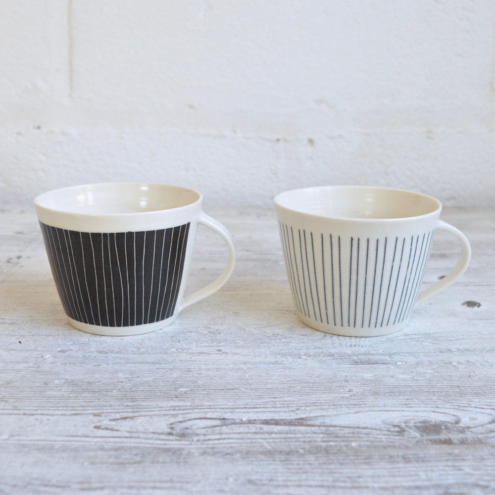 Handmade Striped Porcelain Mug - Winter's Moon 