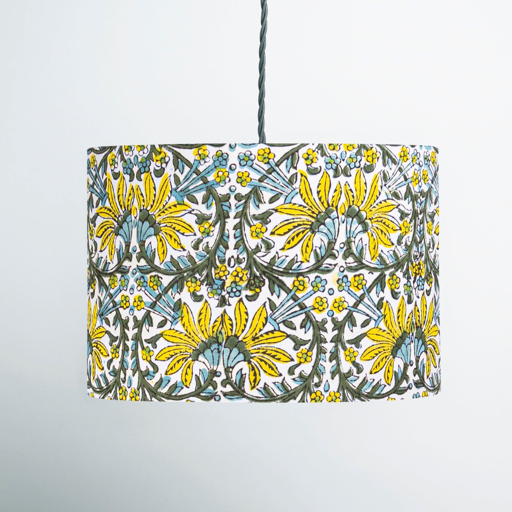 Jasmine Block-Print Fabric Lampshade - Winter's Moon 