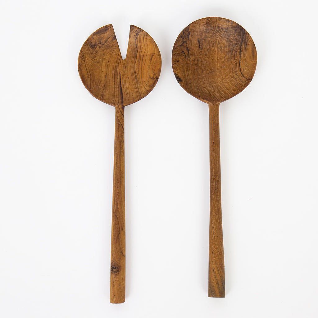 Teak wooden salad servers - Winter's Moon