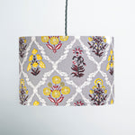 Grey Trellis Block-Print Fabric Lampshade - Winter's Moon 