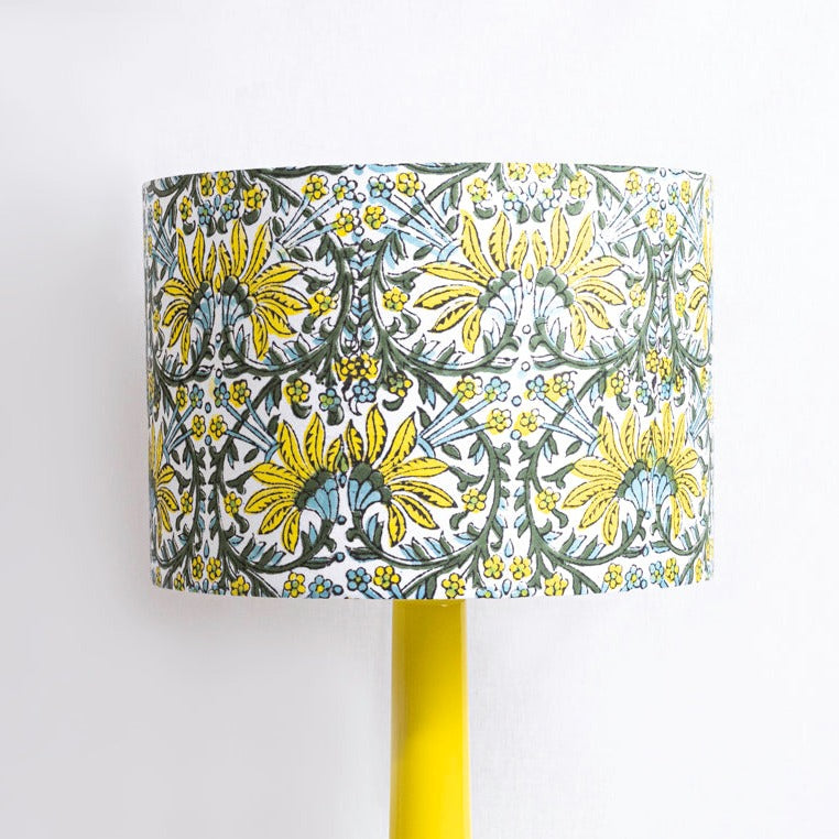Jasmine Block-Print Fabric Lampshade - Winter's Moon 