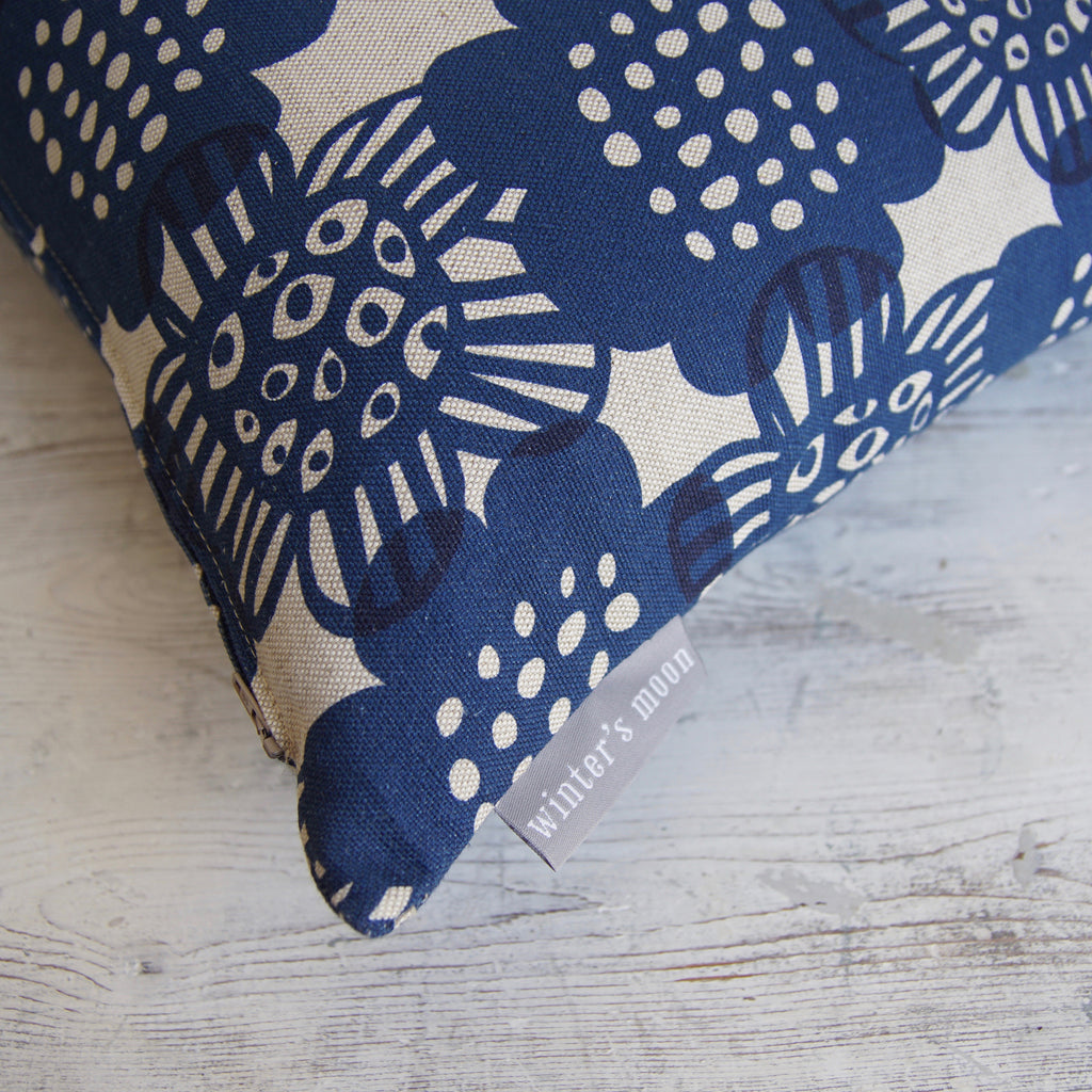 Cushion in Bloom - Ink Blue - Winter's Moon 