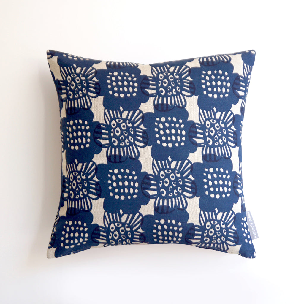 Cushion in Bloom - Ink Blue - Winter's Moon 