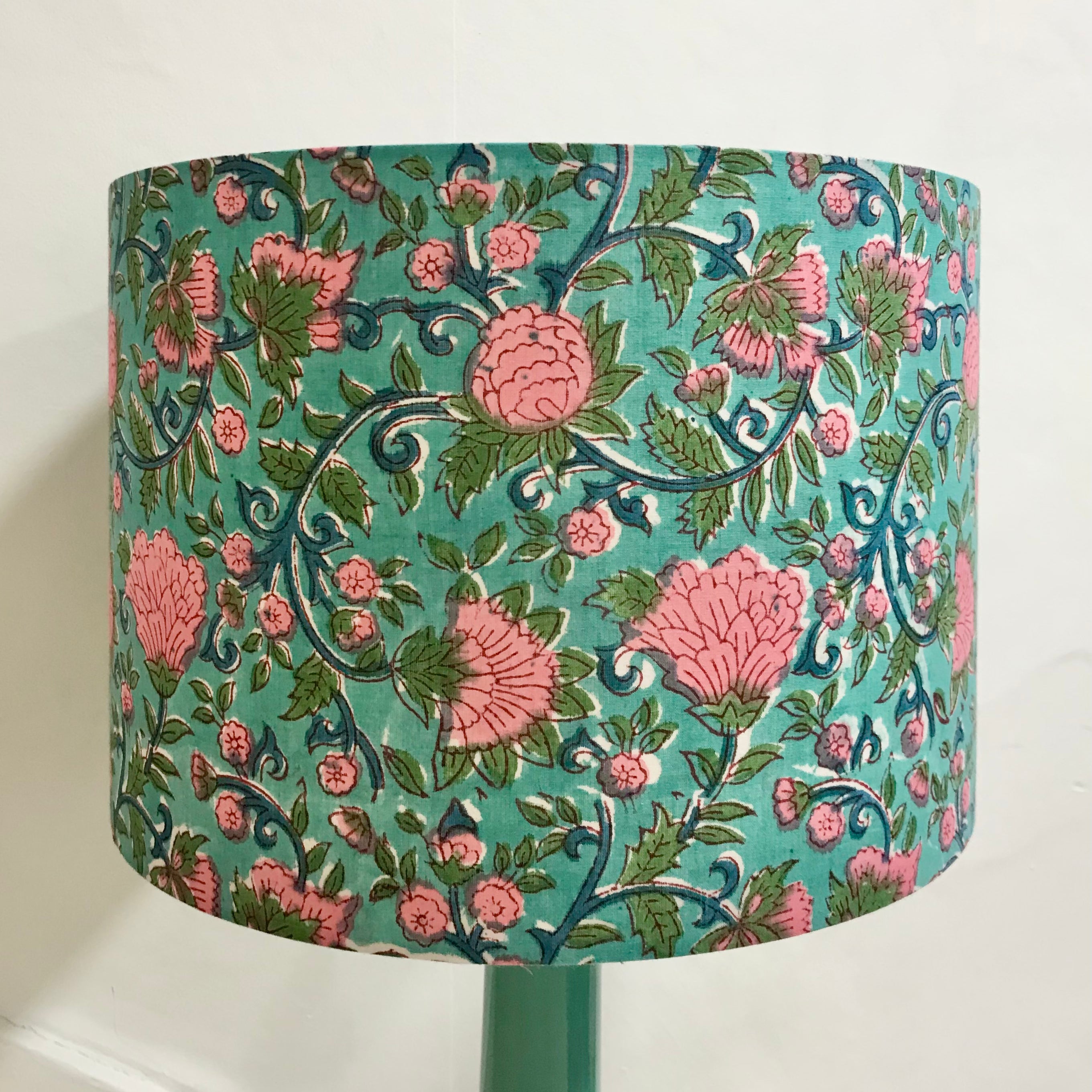 Peony Block-Print Fabric Lampshade - Winter's Moon 