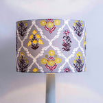 Grey Trellis Block-Print Fabric Lampshade - Winter's Moon 