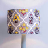 Grey Trellis Block-Print Fabric Lampshade - Winter's Moon 