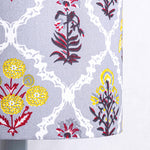 Grey Trellis Block-Print Fabric Lampshade - Winter's Moon 